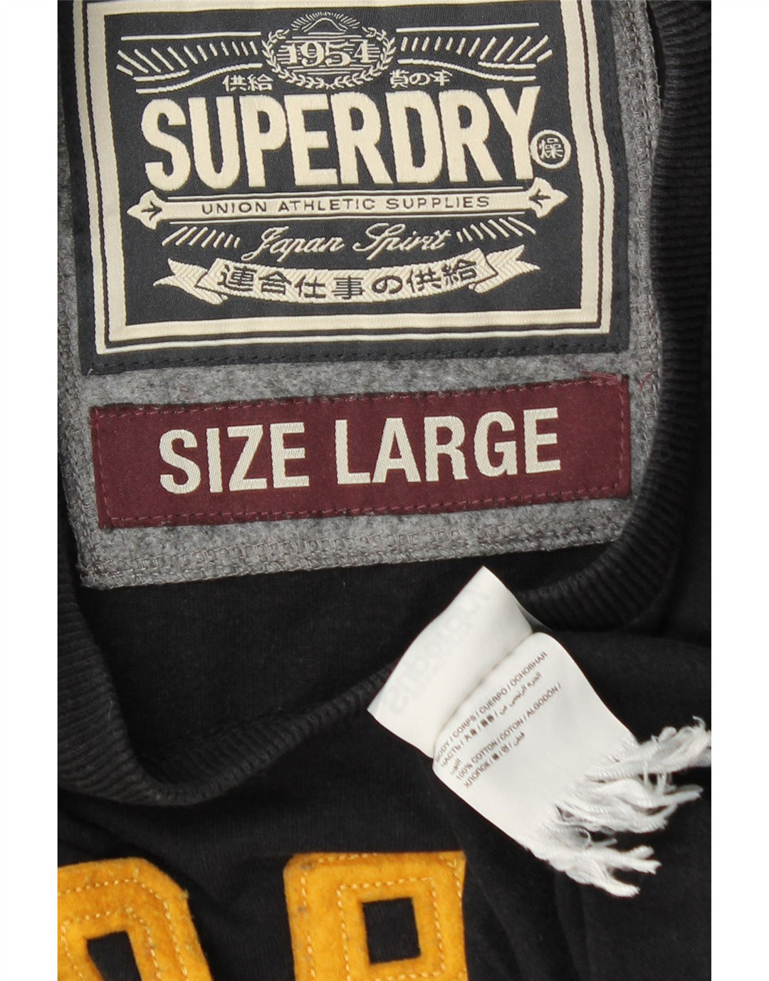 SUPERDRY Mens Graphic Top Long Sleeve Large Black Cotton