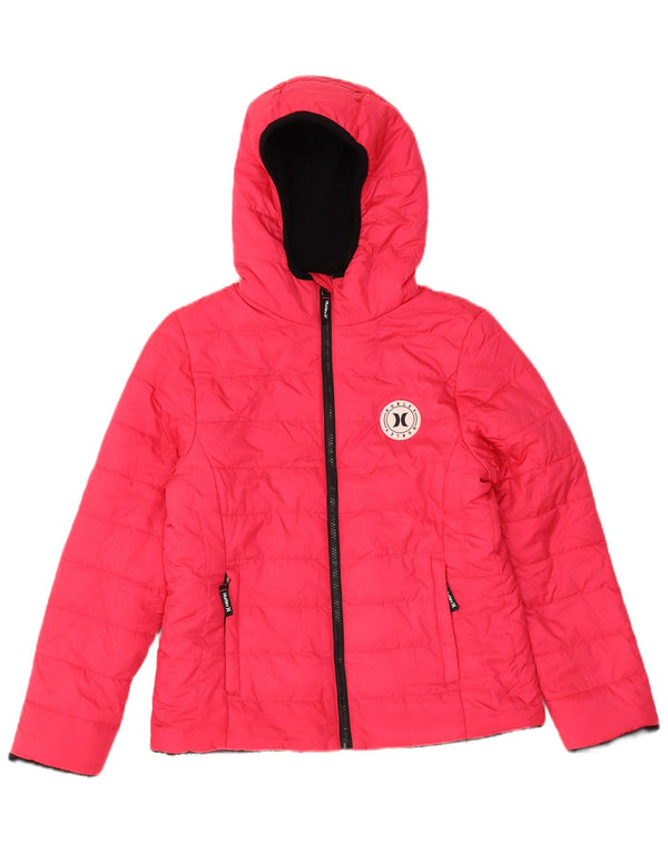 Hurley Girls Hooded Padded Jacket 12-13 Years Large Pink Polyester