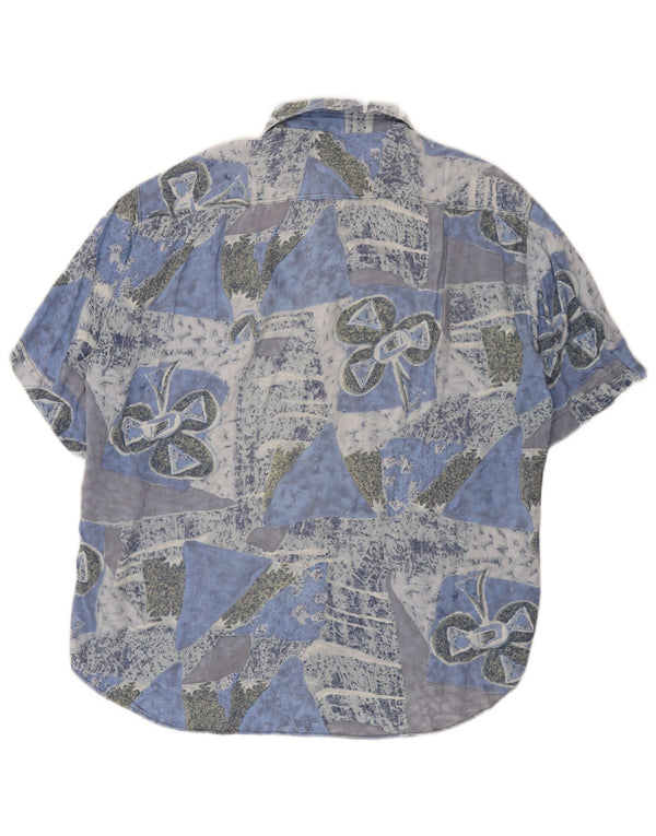 Vintage Mens Abstract Pattern Short Sleeve Shirt Large Blue