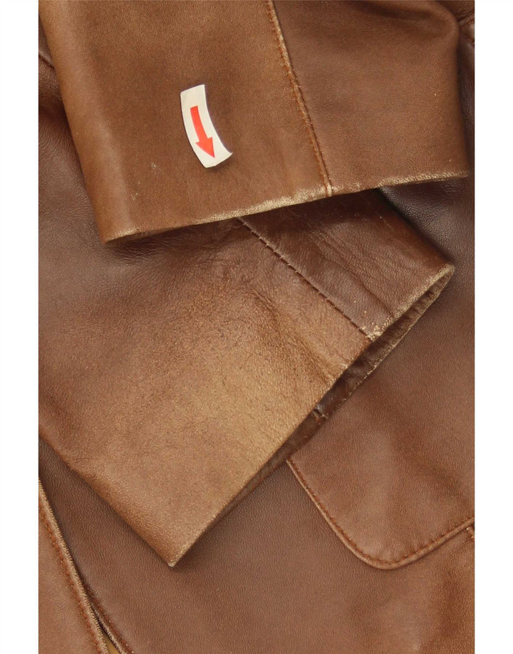 Vintage Womens 1 Button Leather Blazer Jacket UK 10 Small Brown