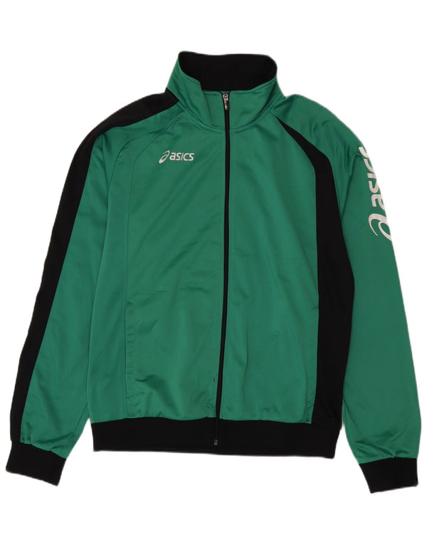 Asics Mens Graphic Tracksuit Top Jacket 2XL Green Colourblock Polyester