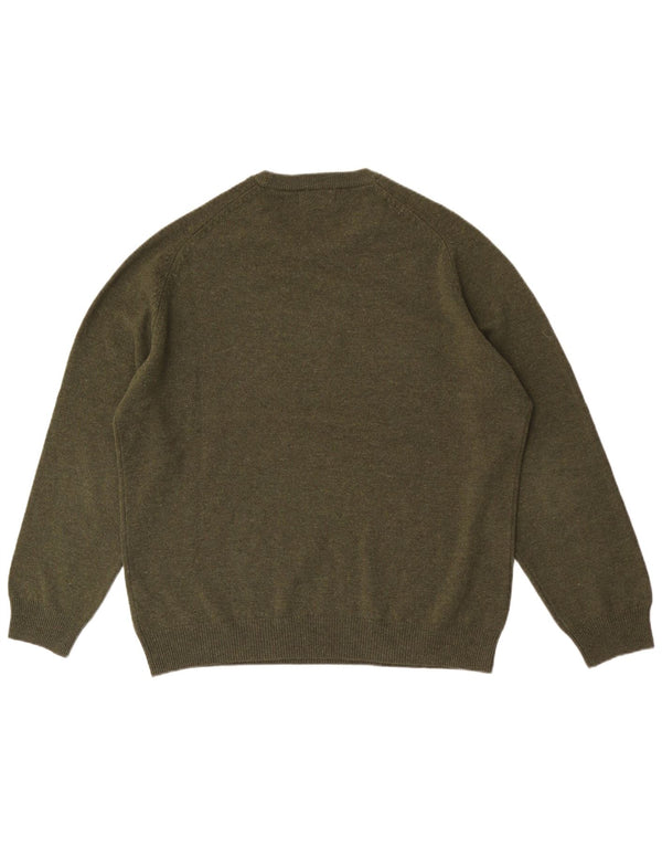 MARKS & SPENCER Mens Crew Neck Jumper Sweater Large Green Lambswool