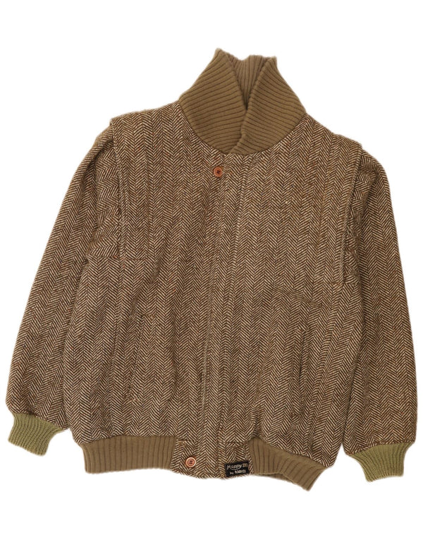 Radici Mens Knit Bomber Jacket IT 50 Large Khaki Herringbone