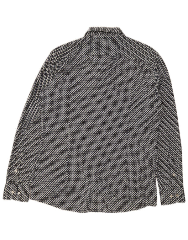Hugo Boss Mens Slim Fit Shirt Size 42 16 1/2 Large Blue Geometric Polyamide