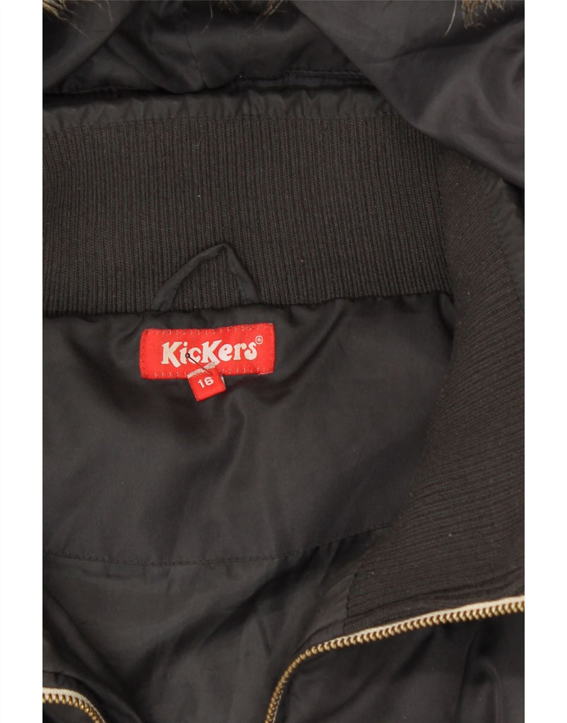 KICKERS Girls Oversized Hooded Bomber Padded Jacket 15-16 Years Grey Vintage Kickers and Second-Hand Kickers from Messina Hembry 