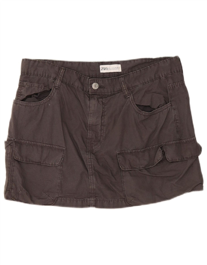 Zara Womens Mini Cargo Skirt Large W30  Grey Cotton