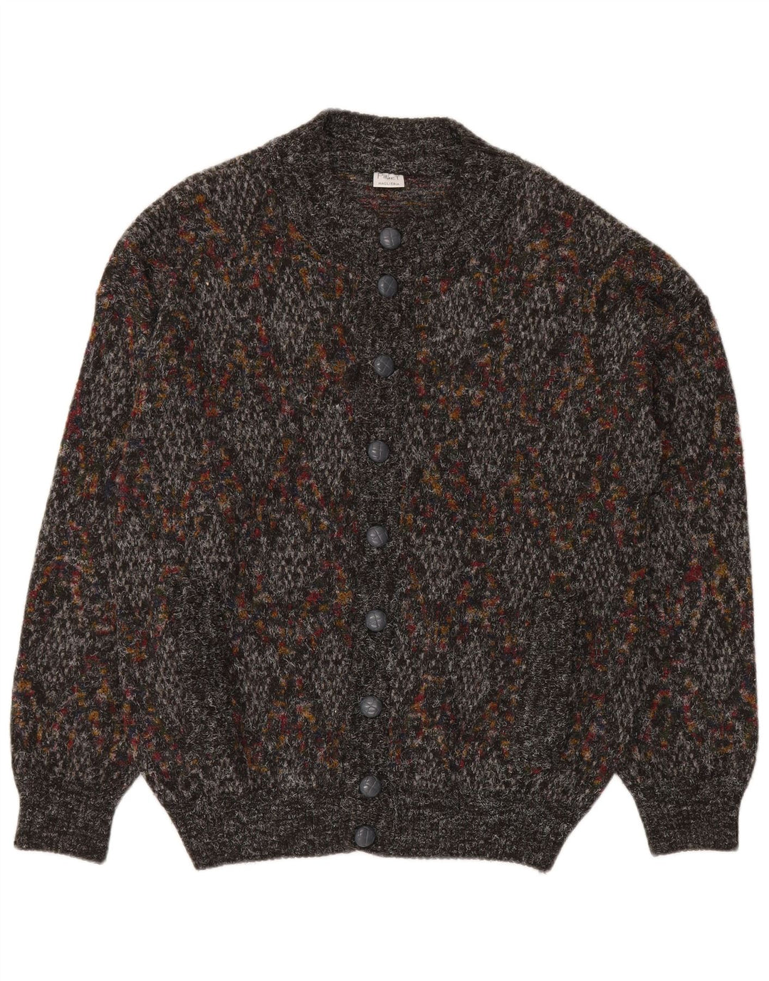 Pimet Mens Cardigan Sweater Large Grey Flecked Wool