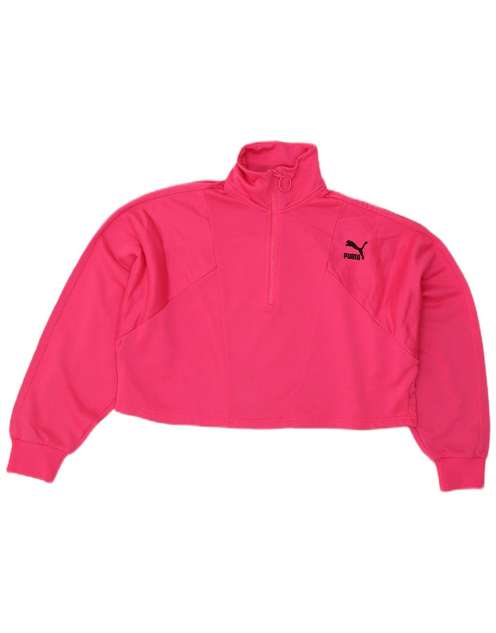 Puma Womens Oversized Graphic Zip Neck Sweatshirt Jumper UK 14 Medium Pink