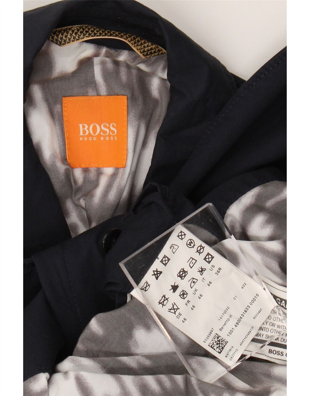 HUGO BOSS Mens 2 Button Blazer Jacket EU 46 Small Navy Blue Cotton