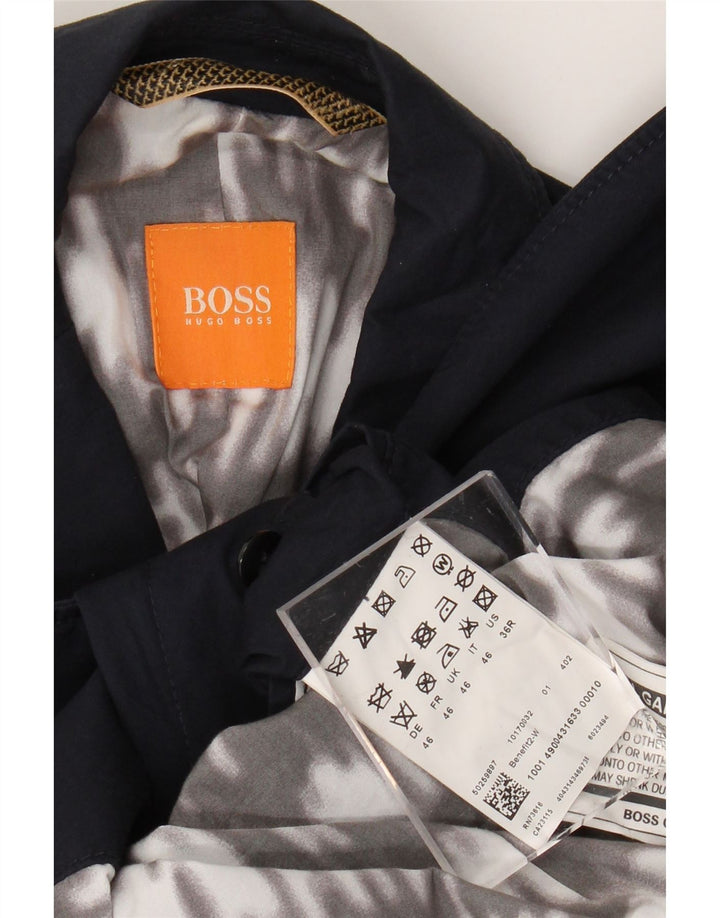 HUGO BOSS Mens 2 Button Blazer Jacket EU 46 Small Navy Blue Cotton