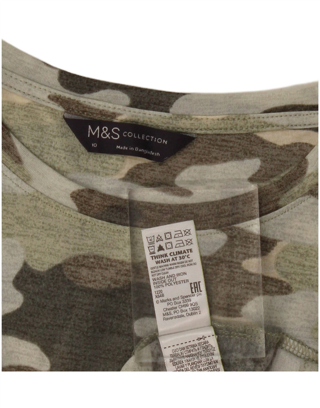 MARKS & SPENCER Womens Vest Top UK 10 Small Khaki Camouflage Polyester