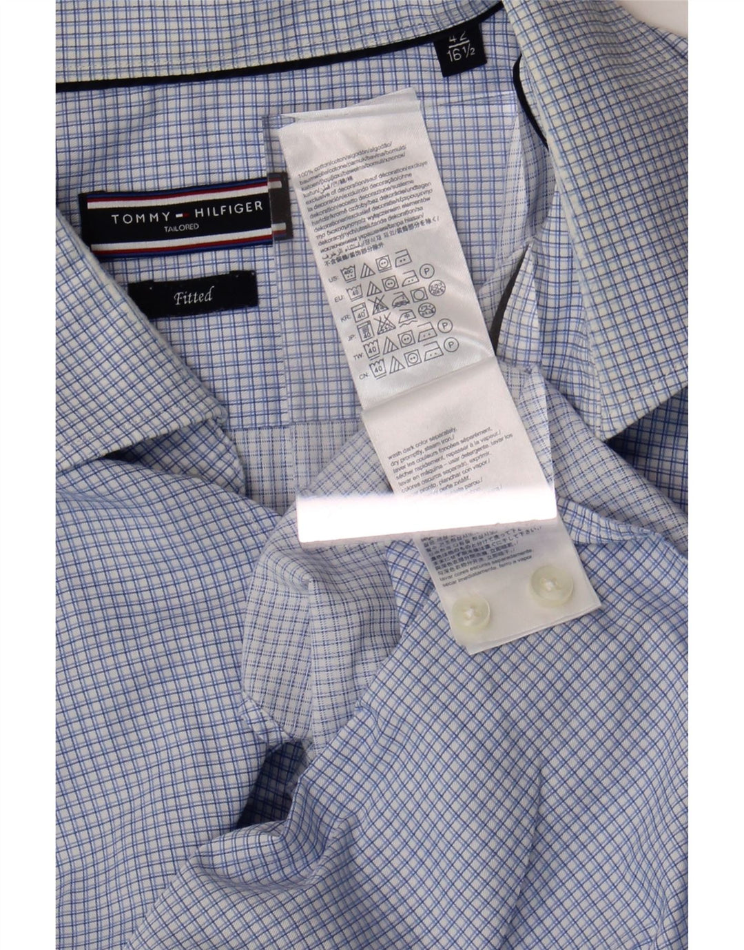 TOMMY HILFIGER Mens Fitted Shirt Size 42 16 1/2 Large Blue Check Vintage Tommy Hilfiger and Second-Hand Tommy Hilfiger from Messina Hembry 
