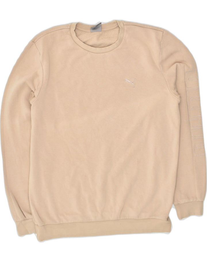 PUMA Mens Sweatshirt Jumper Medium Beige Cotton | Vintage Puma | Thrift | Second-Hand Puma | Used Clothing | Messina Hembry 