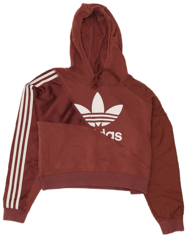 Adidas Womens Graphic Crop Hoodie Jumper UK 12 Medium Maroon Cotton