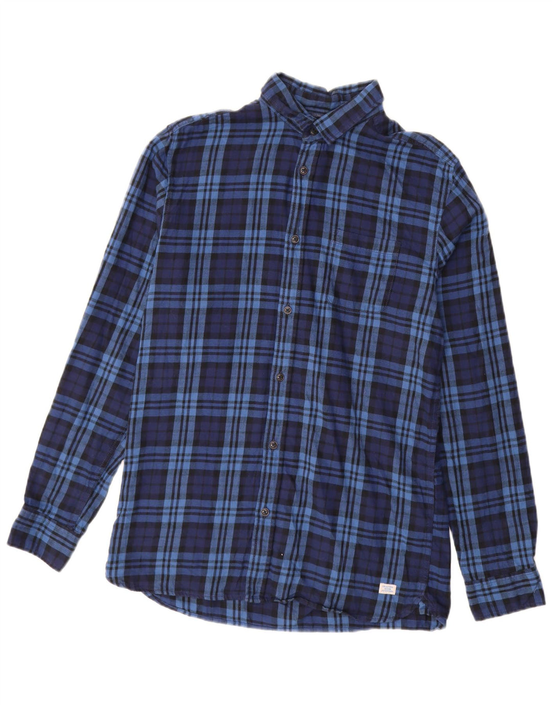 JACK & JONES Mens Flannel Shirt Medium Navy Blue Check Cotton