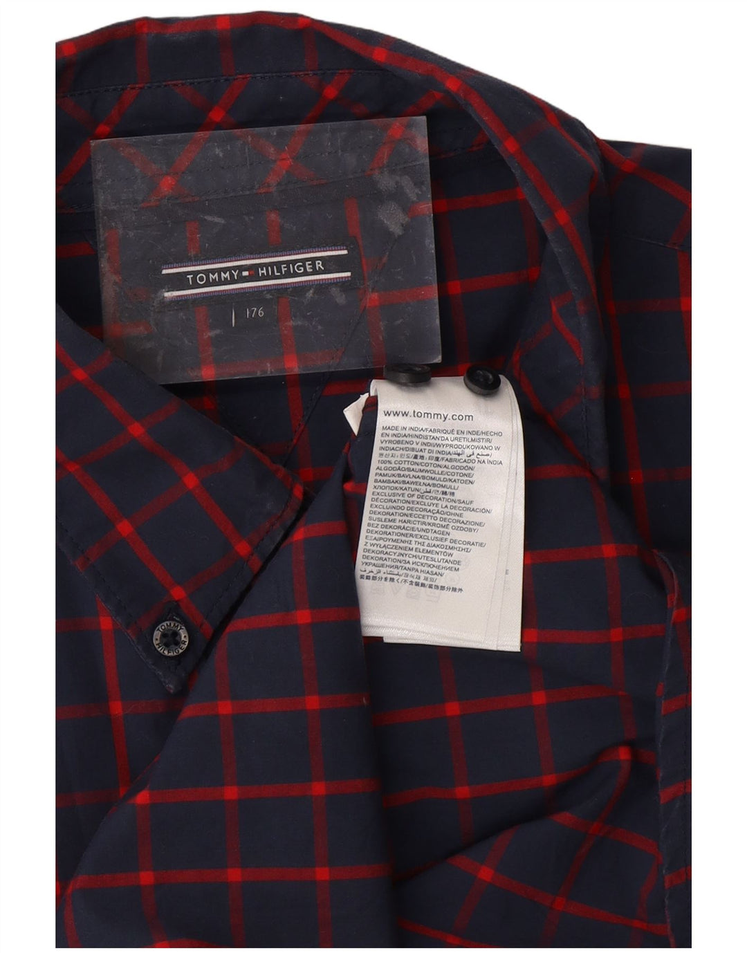 TOMMY HILFIGER Boys Shirt 15-16 Years Navy Blue Check Cotton