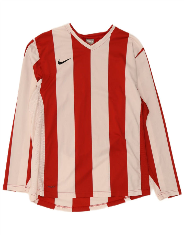 Nike Mens Top Long Sleeve UK 42/44 Large Red Striped Polyester