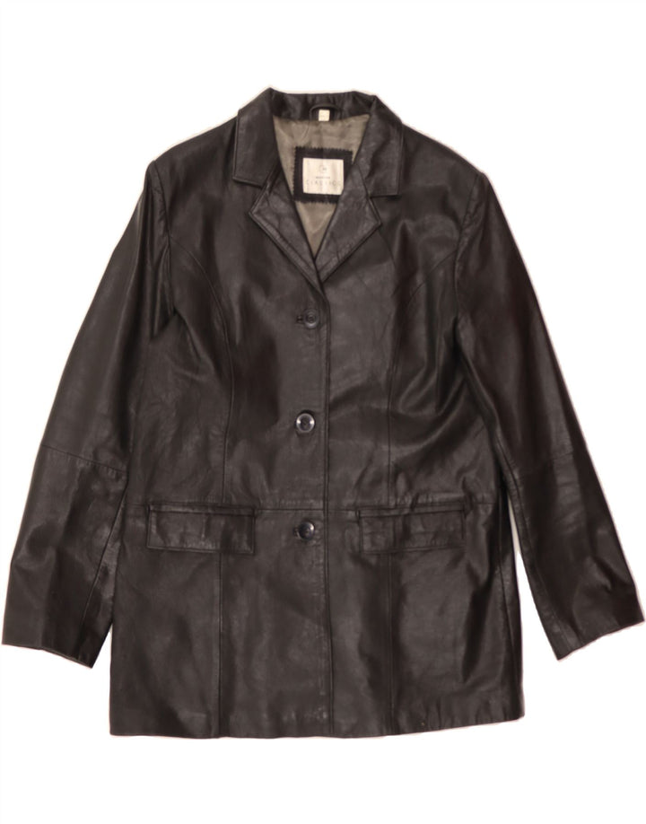 CLASSICS Womens Modern Leather Coat UK 16 Large Black Leather Vintage Classics and Second-Hand Classics from Messina Hembry 