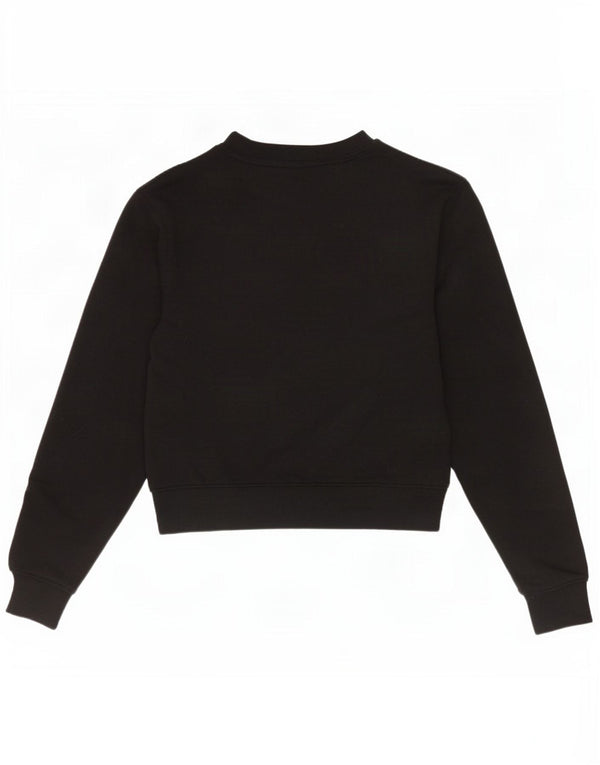 Guess Womens Graphic Loose Fit Sweatshirt Jumper UK 6 XS Black Cotton