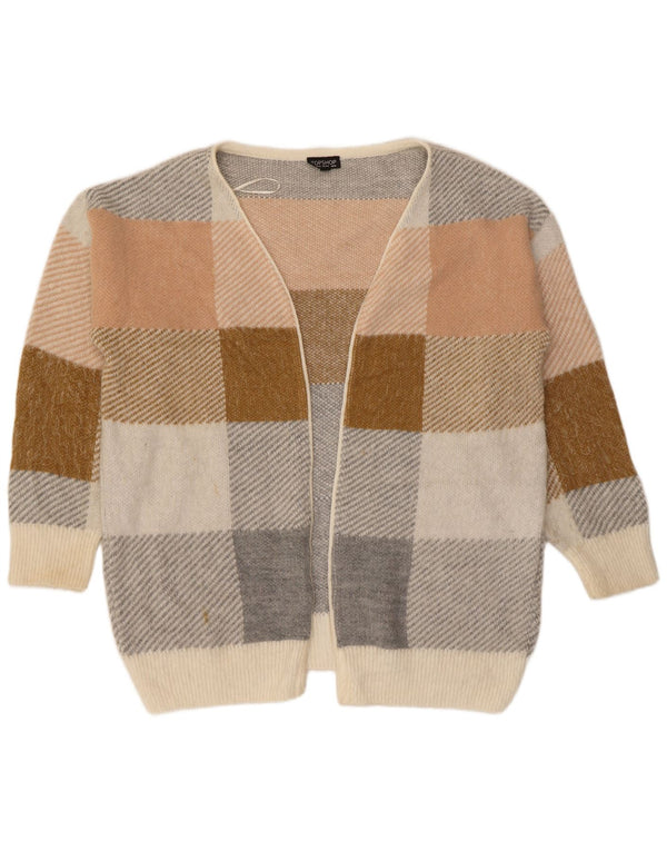 Topshop Womens Oversized Cardigan Sweater UK 14 Medium Beige Check Acrylic