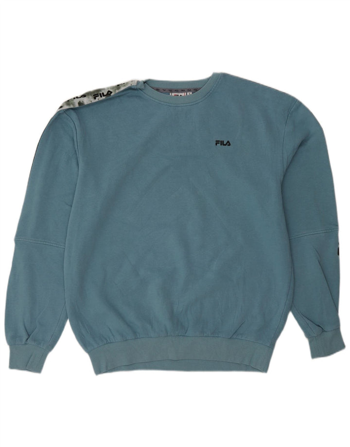 FILA Mens Graphic Sweatshirt Jumper Small Blue Colourblock Cotton