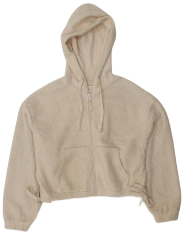 Topshop Womens Oversized Crop Hooded Fleece Jacket UK 8/10 Small Off White