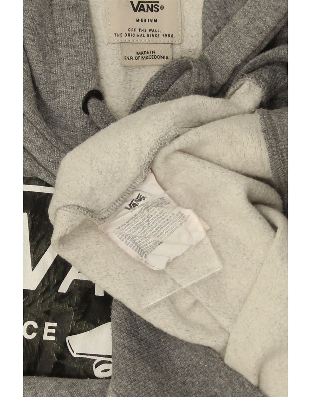 VANS Mens Graphic Hoodie Jumper Medium Grey Flecked Cotton