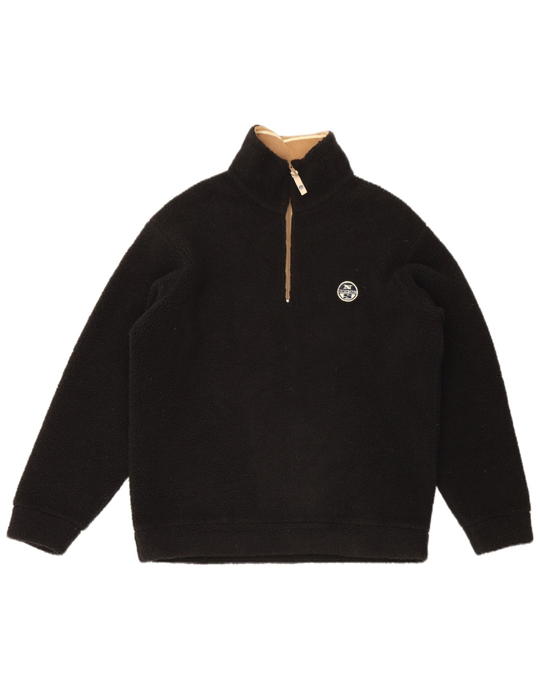 North Sails Mens Zip Neck Fleece Jumper Small Black Polyester