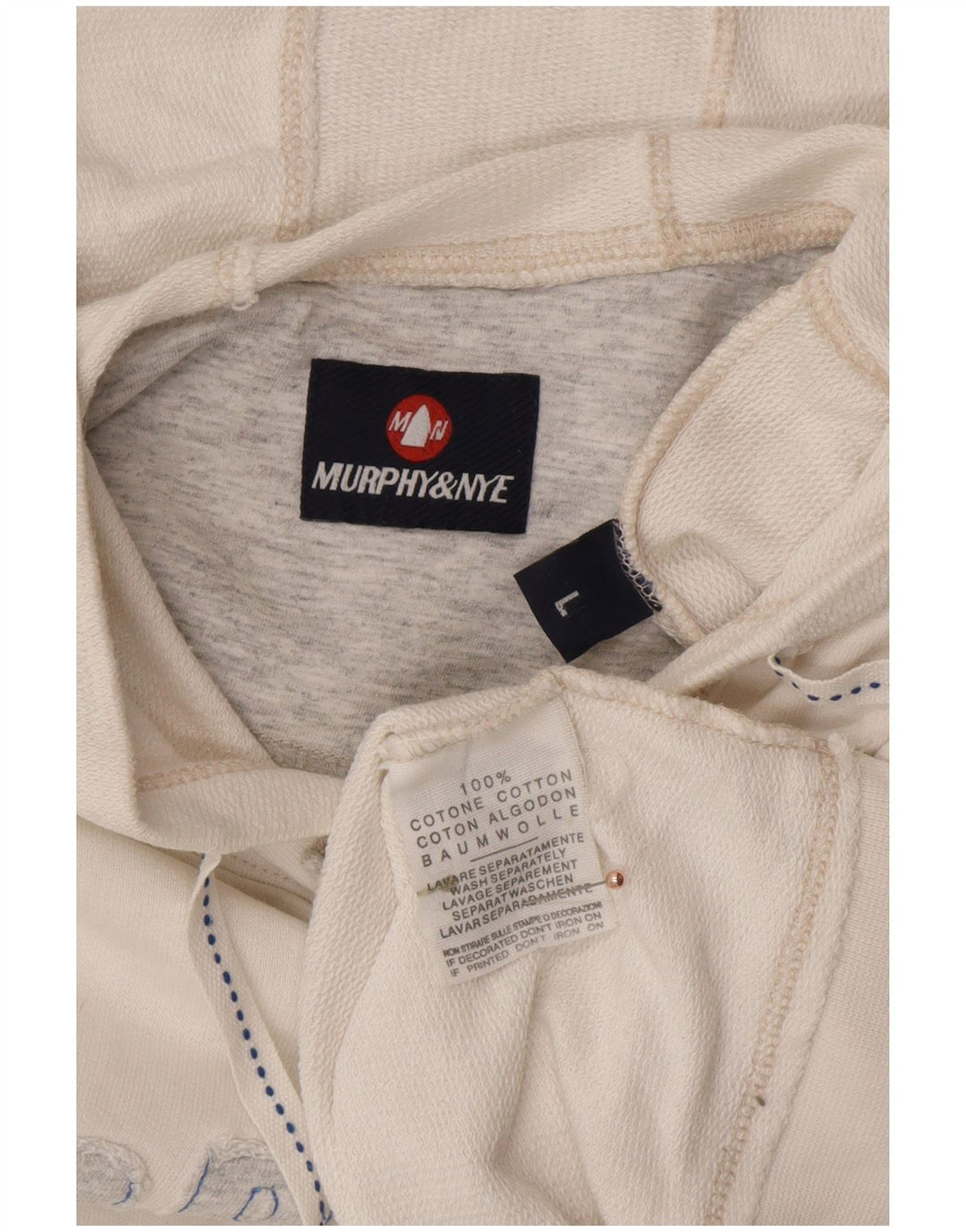 MURPHY & NYE Mens Hooded Graphic Vest Top Large Off White Cotton