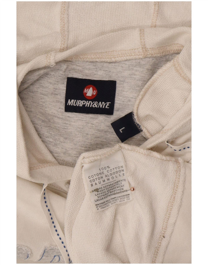 MURPHY & NYE Mens Hooded Graphic Vest Top Large Off White Cotton