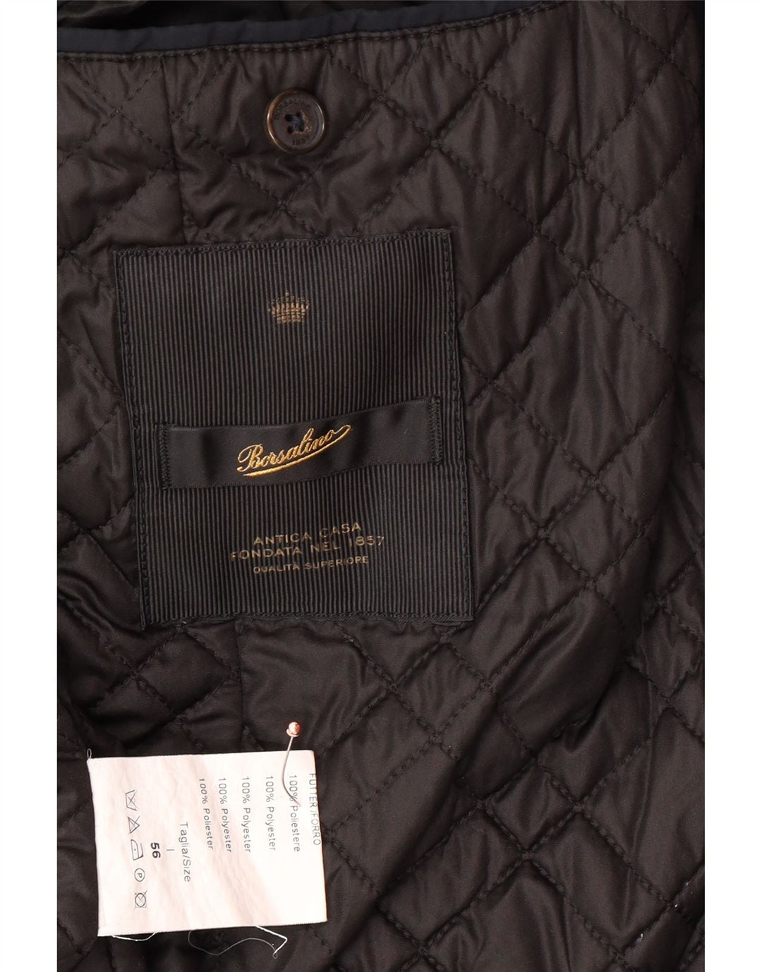 BORSALINO Mens Overcoat IT 56 3XL Navy Blue Polyester Classic