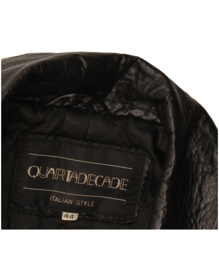 Vintage Womens Double Breasted Leather Coat IT 44 Medium Black