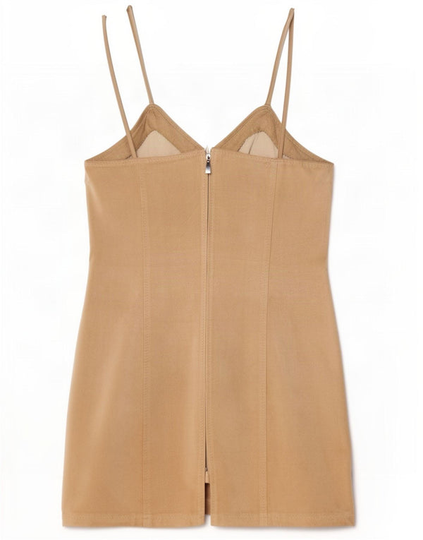 Vintage Womens Sleeveless Suede Sheath Dress UK 8 Small Beige Leather