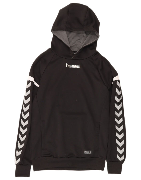 HUMMEL Boys Graphic Hoodie Jumper 15-16 Years Large Black Colourblock