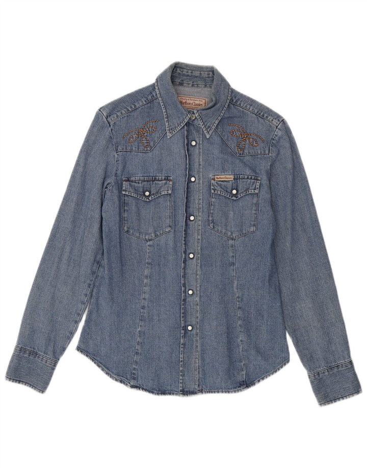 Marlboro Classics Womens Slim Fit Denim Shirt UK 12 Medium Blue Cotton
