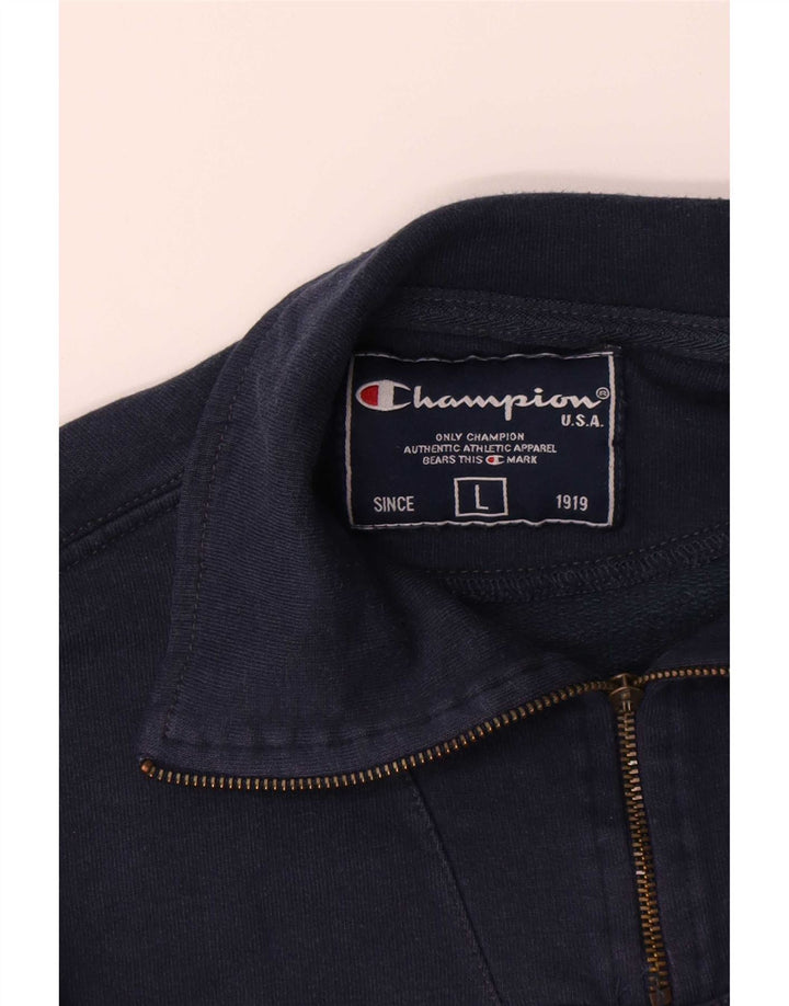 Champion Mens Zip Neck Sweatshirt Jumper Large Navy Blue
