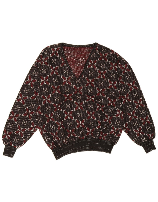 Vintage Womens V-Neck Jumper Sweater UK 16 Large Red Geometric
