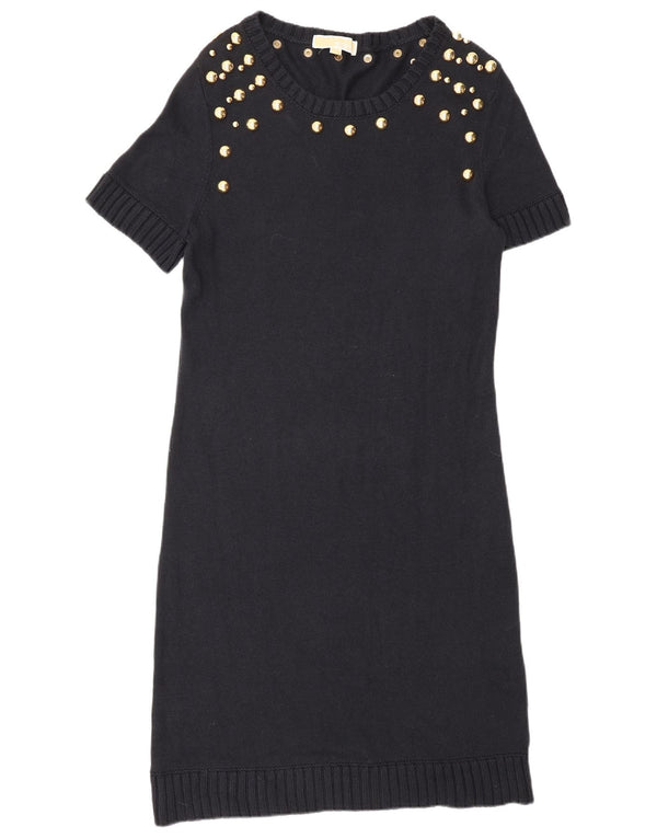 MICHAEL KORS Womens Jumper Dress UK 14 Large Navy Blue Spotted
