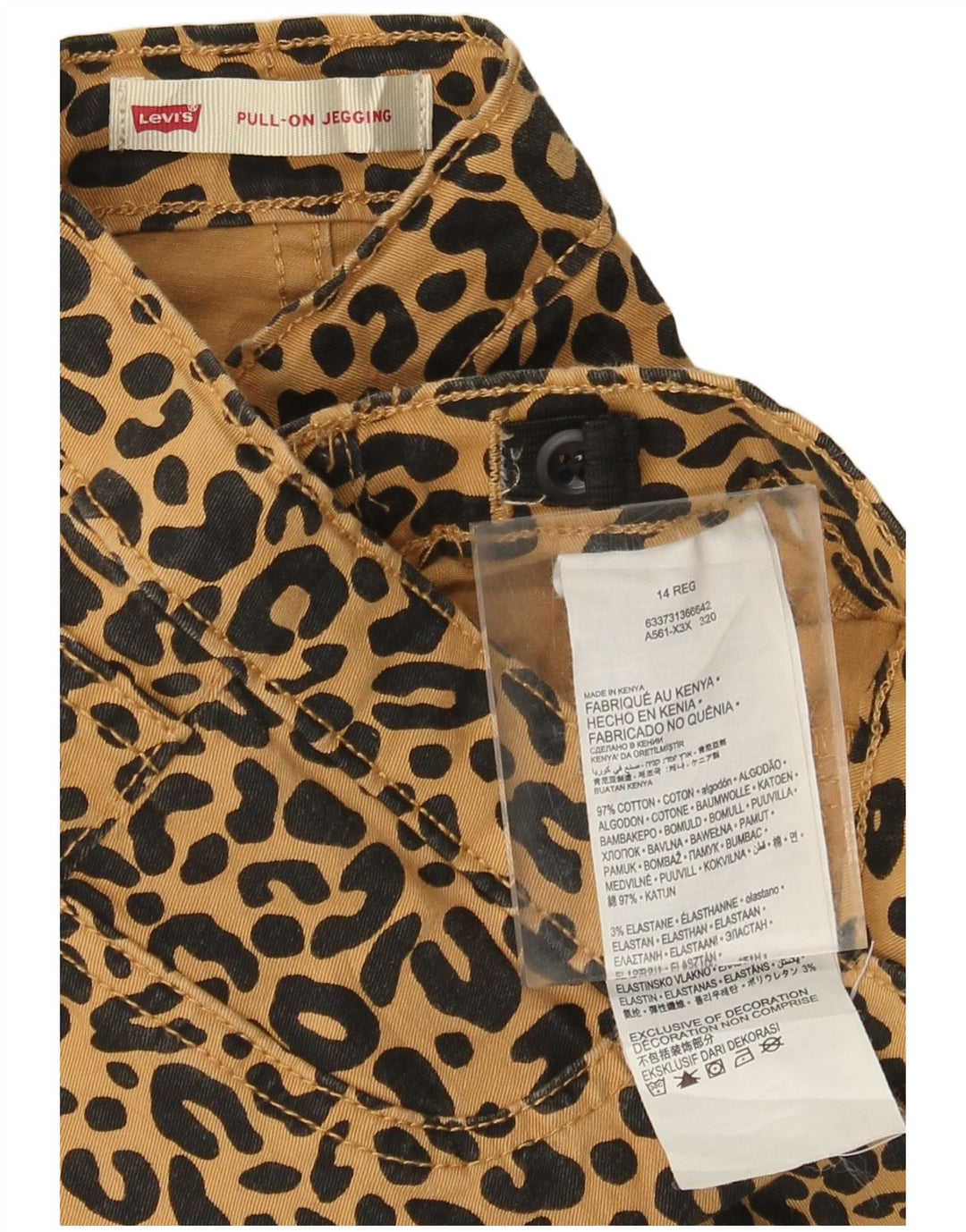 LEVI'S Girls Jeggins Casual Trousers 13-14 Years Beige Animal Print Cotton