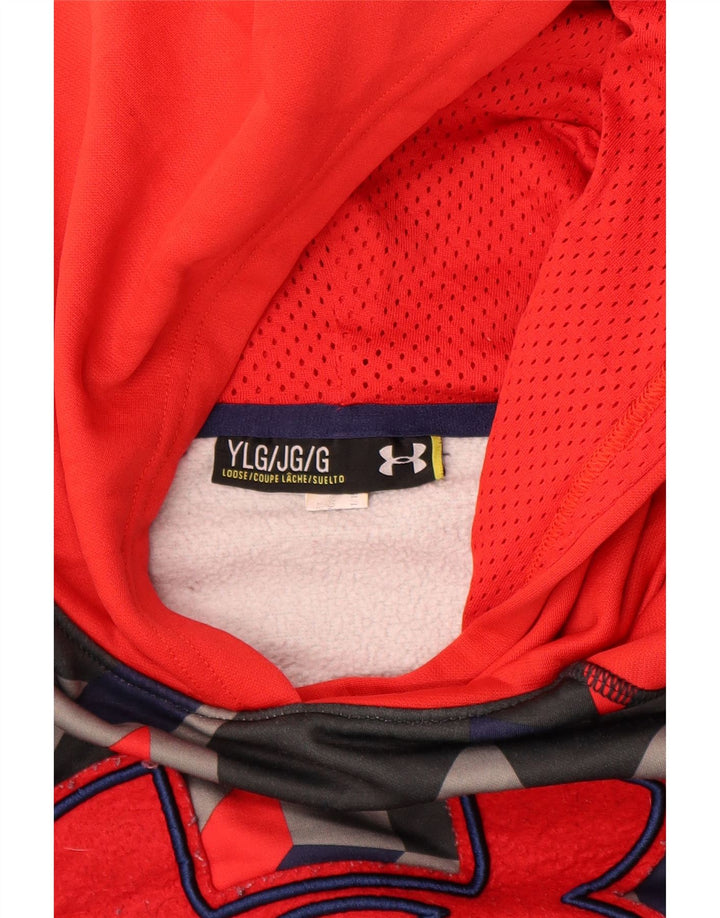 UNDER ARMOUR Girls loose Hoodie Jumper 11-12 Years Large  Red Geometric