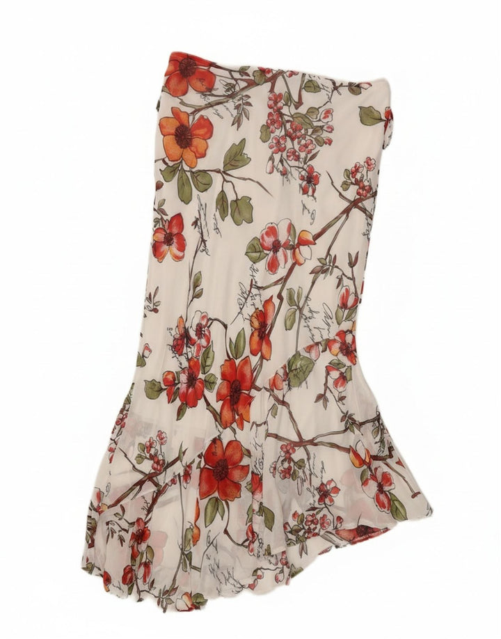 Vintage Womens Asymmetrical Skirt  W32 Large White Floral Viscose