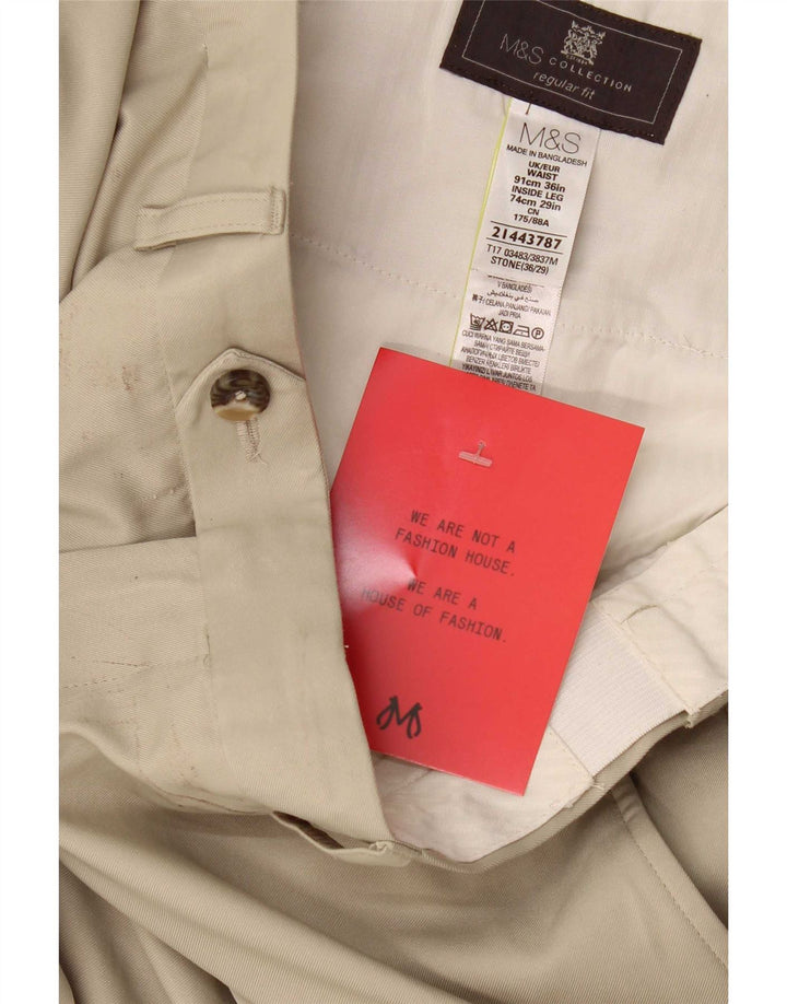 Marks & Spencer Mens Regular Fit Suit Trousers W36 L29 Beige Polyester