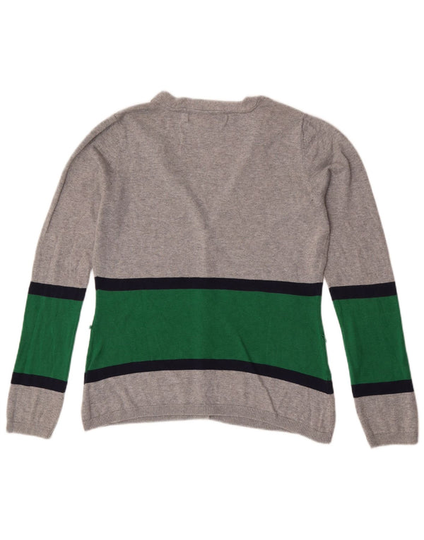 Tommy Hilfiger Womens Cardigan Sweater UK 14 Medium Grey Colourblock Cotton