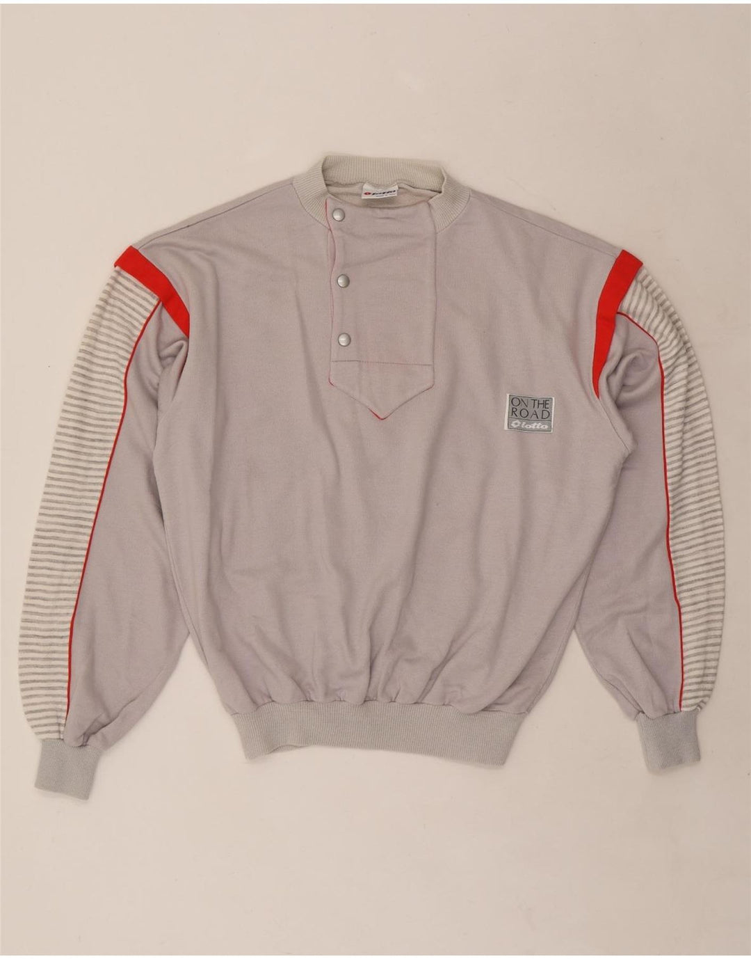 LOTTO Womens Button Neck Sweatshirt Jumper UK 14 Medium Grey Pinstripe