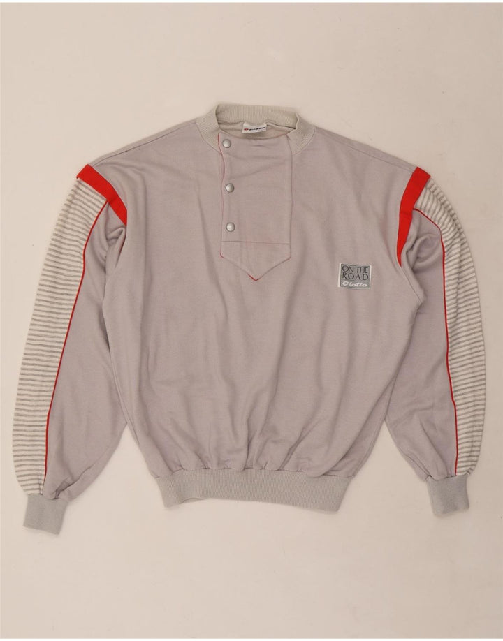 LOTTO Womens Button Neck Sweatshirt Jumper UK 14 Medium Grey Pinstripe