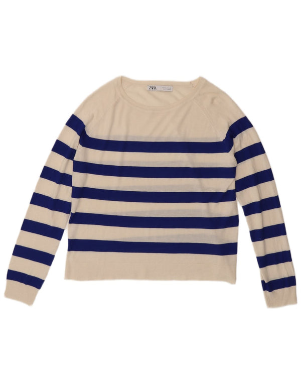 Zara Womens Bolero Top UK 10 Small Off White Striped