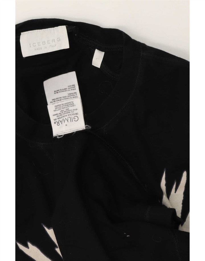 Iceberg Mens Graphic Top Long Sleeve Large Black Cotton