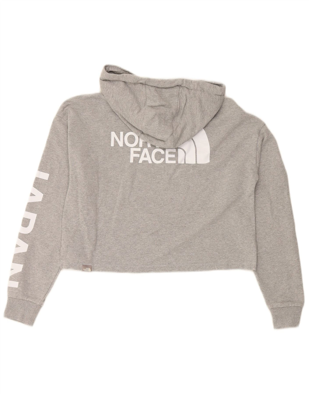 THE NORTH FACE Womens Crop Graphic Hoodie Jumper UK 14 Medium Grey Cotton