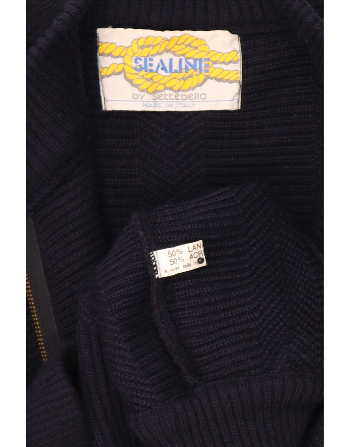Settebello Mens Cardigan Sweater Medium Navy Blue Wool