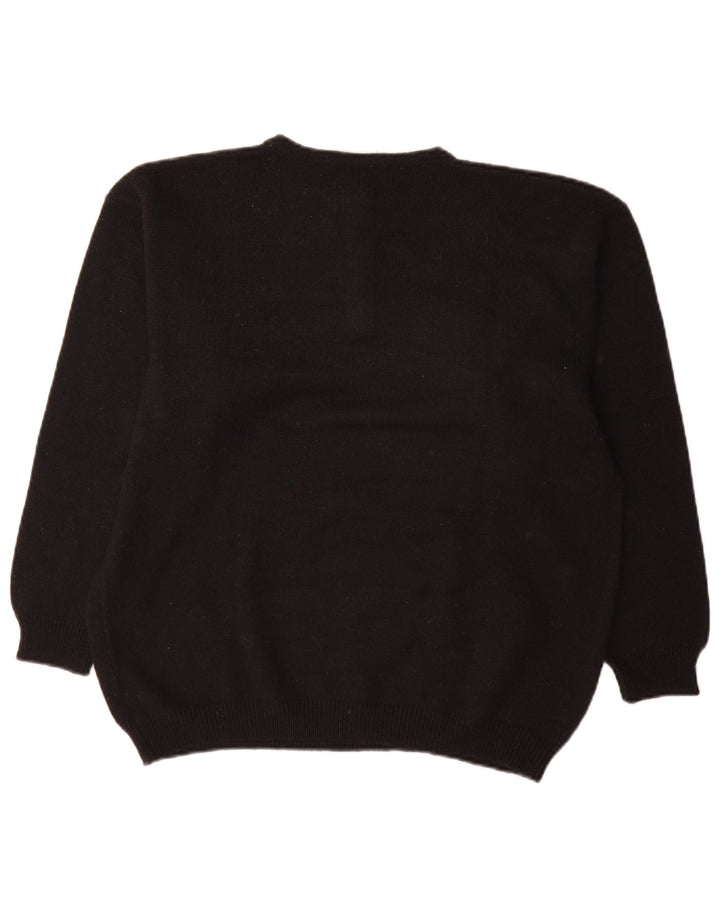 Baldini Womens Button Neck Jumper Sweater UK 16 Large Black Argyle/Diamond